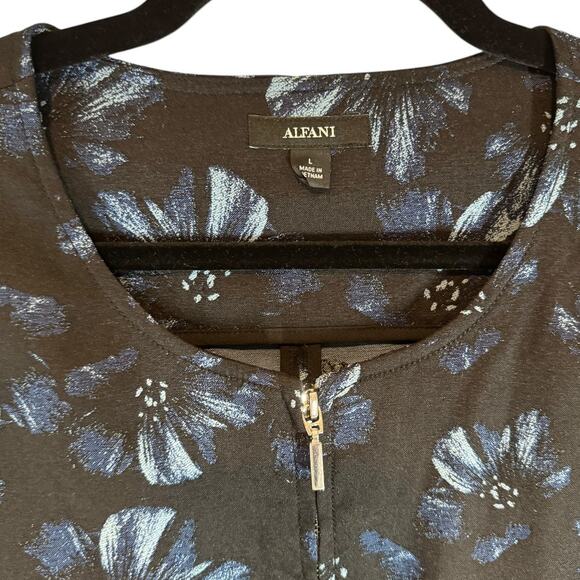 Alfani Black Navy Floral Longline Collarless Zip Front Jacket Large Work Career - Picture 4 of 7